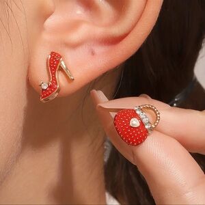 14K Gold Plated Cute Style Asymmetric Earrings - Shiny Rhinestone Decor
